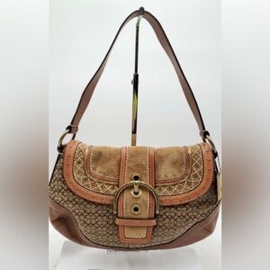 Coach Suede Leather Y2K Soho Vtg Rare Soho Signature Jacquard Studded Shoulder